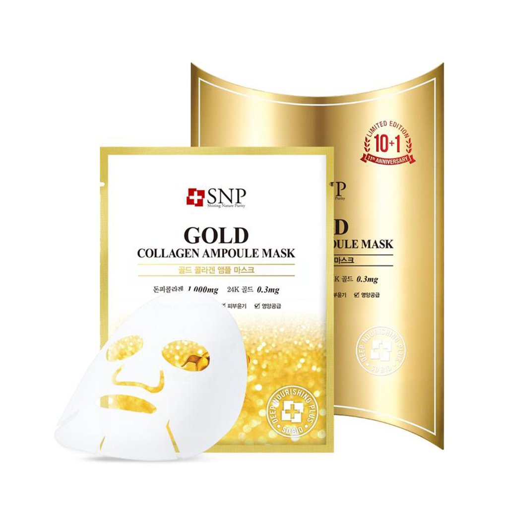 SNP Gold Collagen Ampoule Mask 10pcs Vanessa Cosmetics